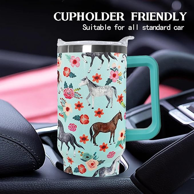 Ceovfoi 40 Oz Horse Tumbler With Handle, Coffee Travel Mug Cup Water Bottle, Horse Decor, Gifts for Women
