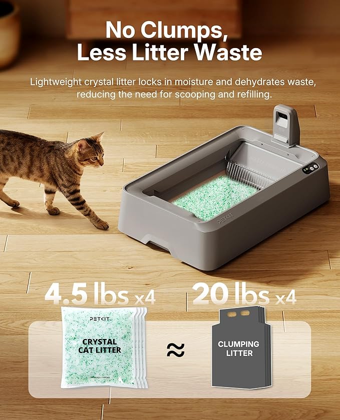 PETKIT Crystal Cat Litter with Tray, Suitable for Purobot Crystal Duo Automatic Litter Box, Dust-Free Mess-Free No Refilling, Odor Control (Green-Botanical Freshness,4.5 lb×4 Packs)