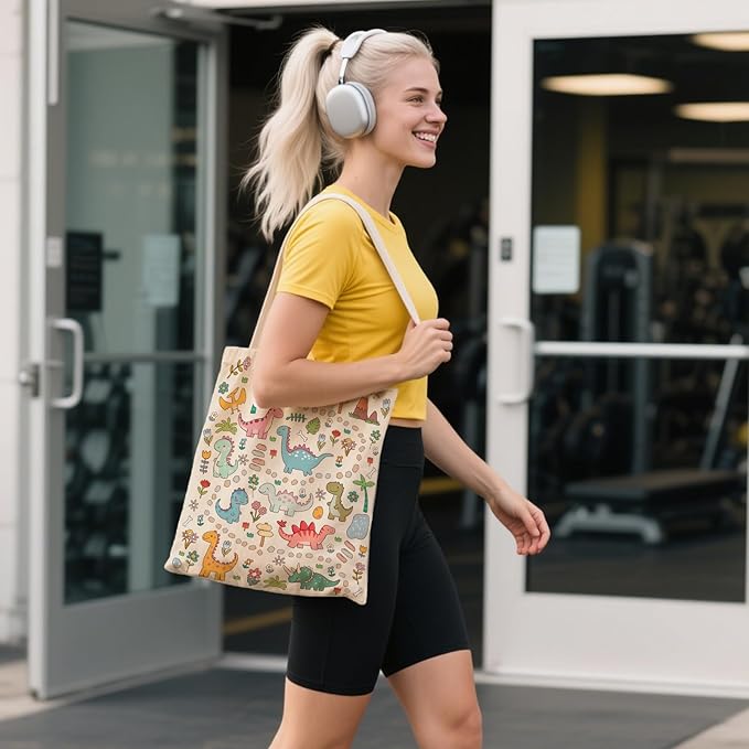 Aesthetic Canvas Tote Bag for Women - with Magnetic Snap Closure & Zipper Inner Pocket Reusable Bag for Shopping