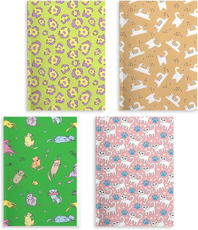 Cat Notebooks for Work, 4 Pcs A5(8.26x5.7inch) College Ruled Notebook Journal for Women, Cute Notepads Lined Journals for Writing, Cute Diary Stationary Cat Lover Gifts 9