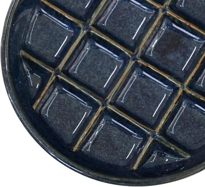 Ceramic Slow Feeder Bowls 6 Inch Shallow Whisker Friendly Food Bowls Grid Dishes Pet Plate for Cat and Puppy, Dishwasher Safe (Dark Blue)