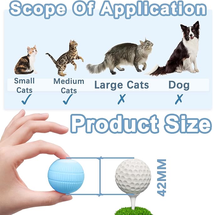 QUELIEN Cat Ball Toy, Interactive Cat Toy Ball with Automatic Moving & Rolling Motion, Electronic Cat Chase Toy for Indoor Cats, Smart Self Rolling Cat Ball