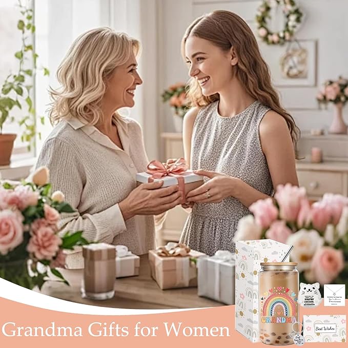 Great Grandma Gifts, Birthday Gifts for Grandma from Grandchildren Granddaughter Grandson, Unique Godmother Thank You Gift Set with 16Oz Glass Cup Necklace