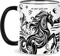 Horse Mug 11 Oz Horse Gifts Mothers Day Birthday Gifts for Women Men, Black and White Boho Mug Equestrian Gift Birthday Gift, Graduation Gift for Women Men, Ceramic Cup Microwave & Dishwasher Safe