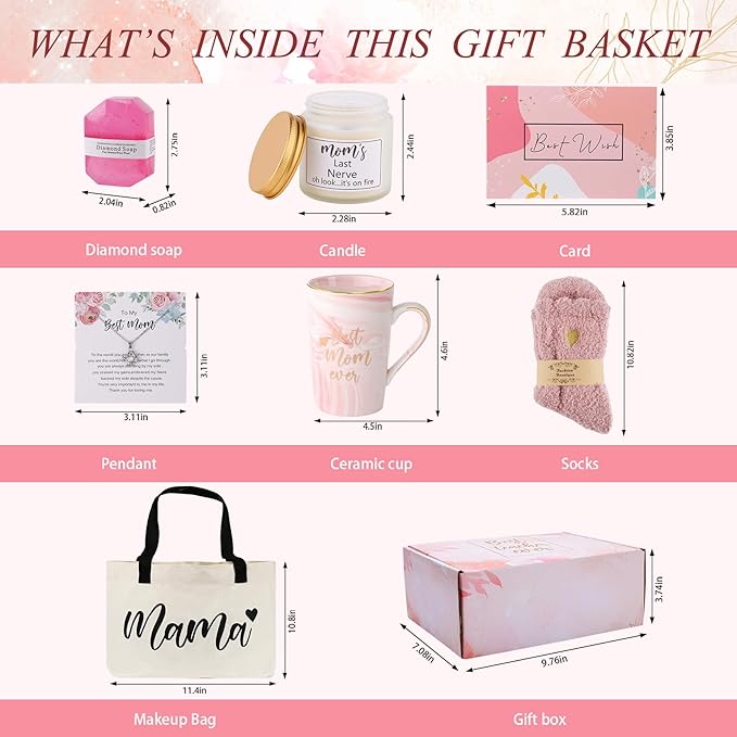 DHQH Best New Mom Gifts for Mom from Daughter Son,Gift Basket for Women Birthday Gifts for Mother-in-law Thanksgiving Presents with Candle box Tote Bag