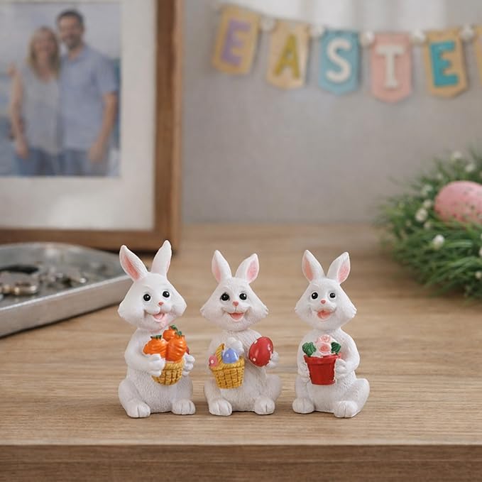 Bunny Decorations Bunny Figurines Spring Decor Set of 3 Small Rabbit Statues for Home Office Decor