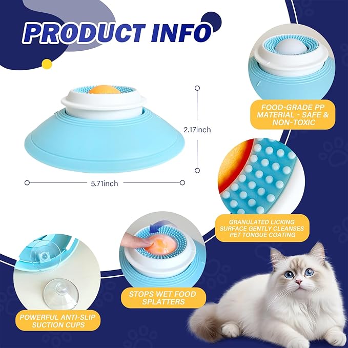 Cat Liquid/Wet Food Licking Bowl, Slow Feeding Pet Bowl, Cat Lick Ball Bowl, Non-Slip Design, Slow Eating, Pet Anxiety Relief Toy, Interactive Cat Bowl（White Ball）