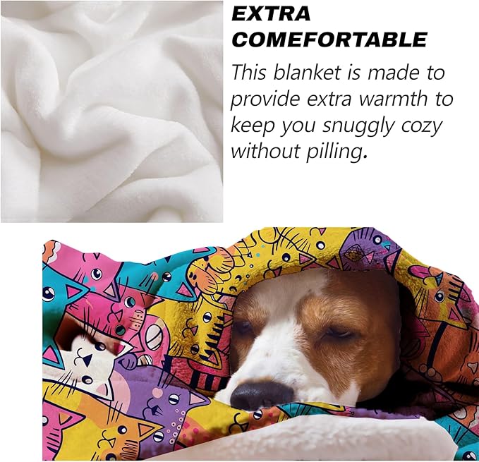 Colorful Cat Blanket Gifts - Funny Cat Soft Fleece Throw Blankets - Perfect for Cat Lovers, Kids, and Cozy Home Decor - 60x80 Inches