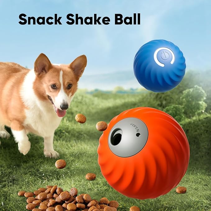 1Pcs Durable Treat Dispensing Dog Toys to Keep Them Busy,Interactive Dog Toys,Fruity Plush Covers,Dog Treat Ball,Motion Activated Moving Dog Toy for Small/Medium Dogs,USB Rechargeable,Blue