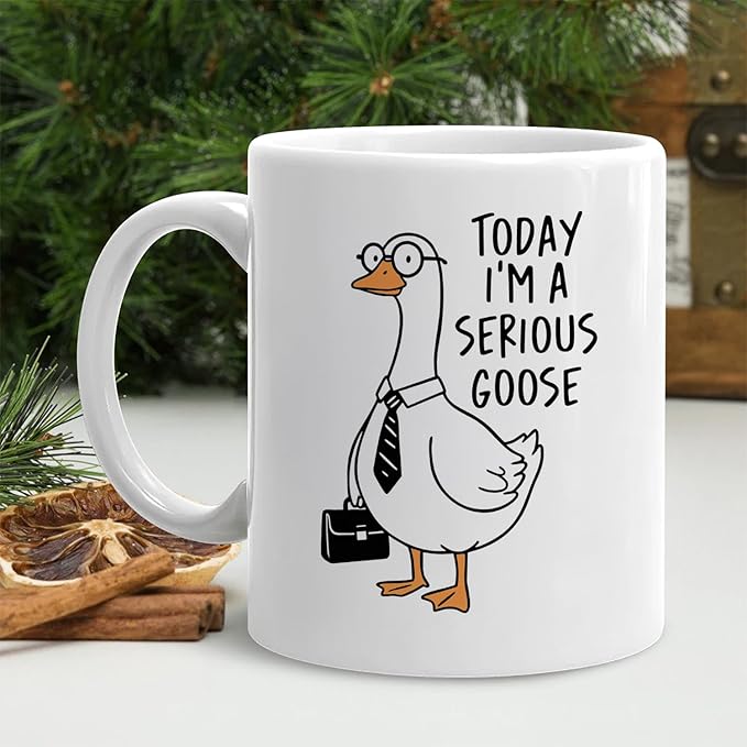 Funny Office Goose Mug, Sarcastic Gifts for Coworkers Coffee Cup Ceramic, Today I'm a Serious Goose Humorous Ceramic Coffee Tea Mug 11 oz