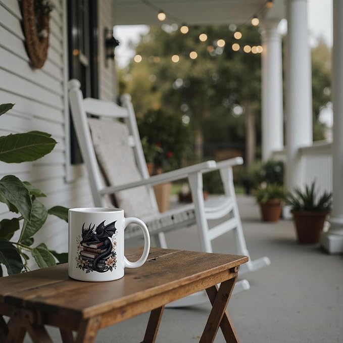 Book Lover Mug 11 oz, Book Lover Gifts for Women, Bookish Reader Bookworm Gifts Coffee Cups Ceramic, Black Floral Dragon Ceramic Mug for Coffee Tea Hot Cocoa Home Office Work