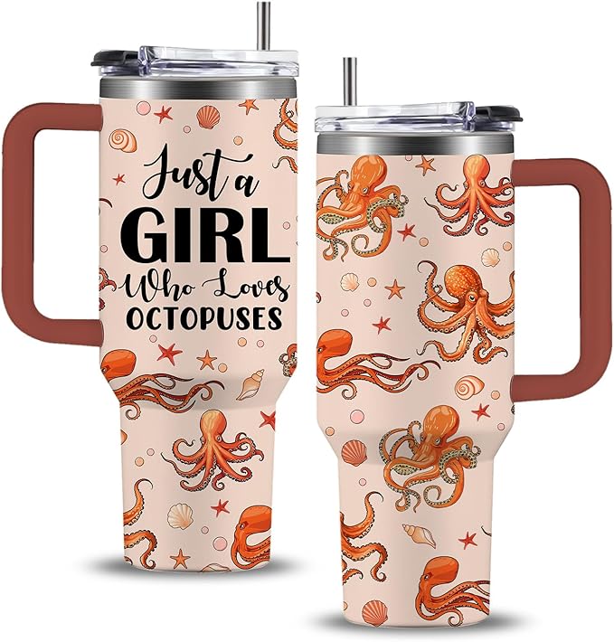 Octopus Lovers Gifts For Women, Just a Girl Who Loves Octopus Gift, 40oz Cute Octopu Tumbler, Friendship Present For Octopu Lover Friend, Birthday Sea Animal Lover Coffee Cup Gifts For Girl