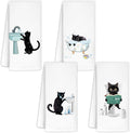 Jvpke Funny cat Hand Towel for Bathroom Set of 4 - Black Cat Decor, Cat Towels for Cat Lovers, cat Lover Gifts for Women, Cat Bathroom Decor, Black cat Gifts for Women cat Lovers, 16x24