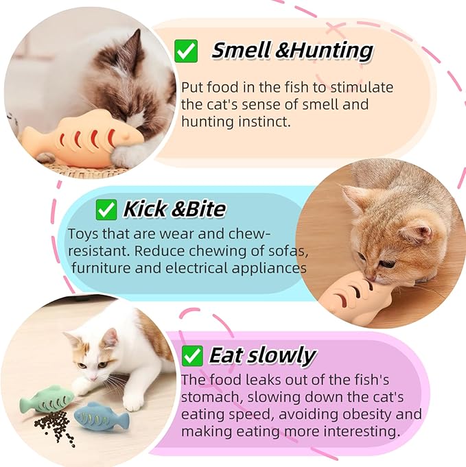 2Pcs Silicone Cat Toys, Multi-Functional Chew, Treat Dispenser, Interactive Feeder Toy for Indoor Cats, Food Puzzle Kitten Teething Toys, Durable Pet Training Toy with Catnip Ball (Pink&Green /Blue)