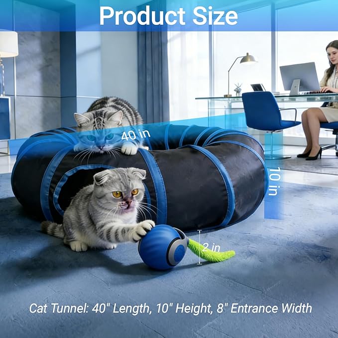 Interactive Cat Toys, Fast Rolling Toy Ball in Cat Tunnel, Automatic Cat Toy for Indoor Cats, Cat Hunting Toys for Indoor Cats