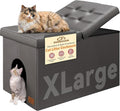 Cat Litter Box Enclosure Furniture for Odor Control, Hidden Cabinet Cat Litter Box Furniture Ottoman with Flip-Up Lid,Cats Litter Box Bench with Storage Space, Dog Proof (Gray-Faux Leather, X-Large)