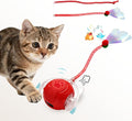 Interactive Cat Toy for Indoor Cats, Automatic Cat Ball Toy with Smart Obstacle Avoidance, 5 Sounds, 2 Tails, Rechargeable Moving Cat Toy for Bored Cats (Red)