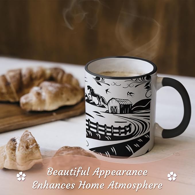 Horse Mug 11 Oz Horse Gifts Mothers Day Birthday Gifts for Women Men, Black and White Boho Mug Equestrian Gift Birthday Gift, Graduation Gift for Women Men, Ceramic Cup Microwave & Dishwasher Safe