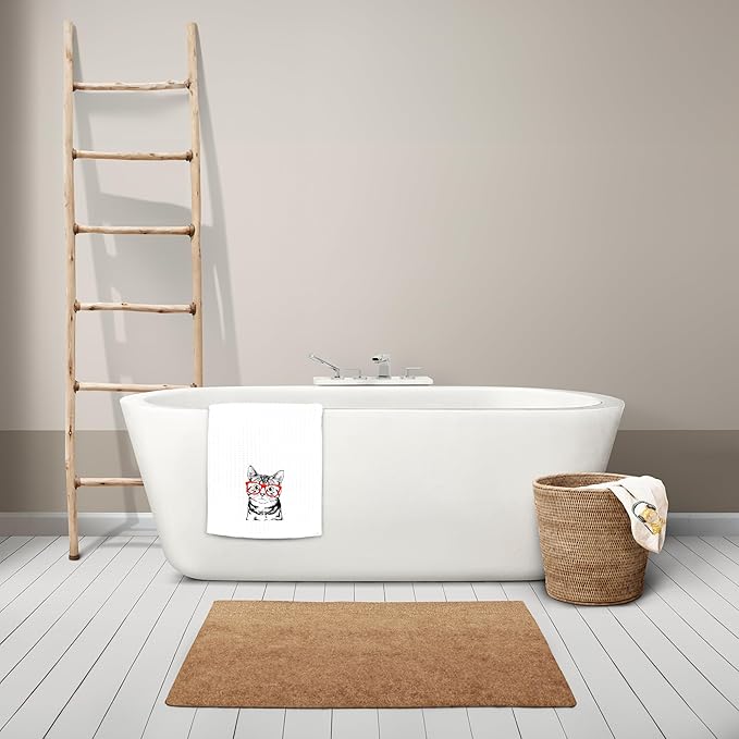 Kunlisa Cute Cat Towel Set - Decorative Kitchen Towels, Funny Cat Gifts (Set of 2 with Glasses)