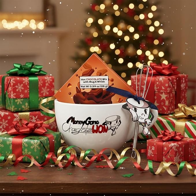 Novelty Graphic Mug Gift Set — Fun Ceramic Mug with Whisk & Hot Chocolate, Includes Gourmet Hot Chocolate Mix, Whisk Spoon, Gift Boxed — Funny Gift for Friends, Gag Present