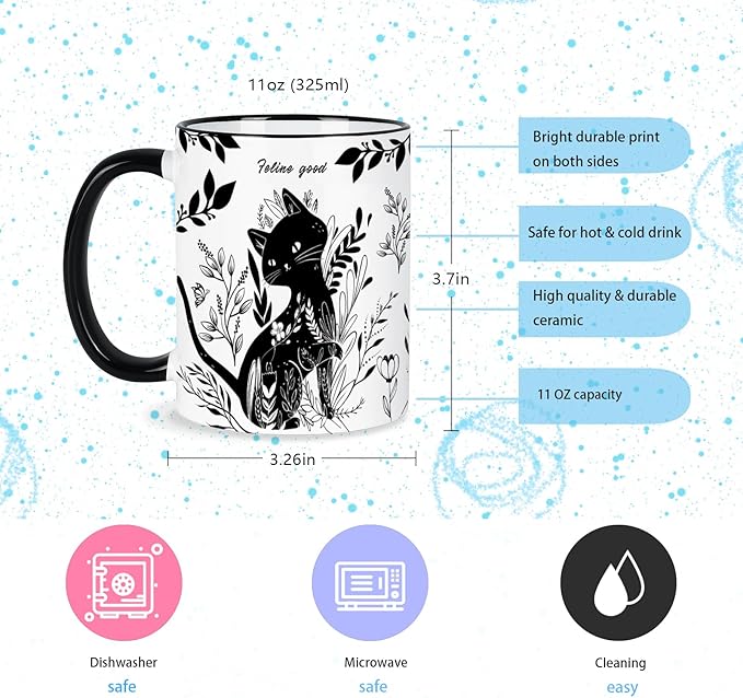 Black Cat Mug 11 Oz Mothers Day, Birthday Gifts for Women, Black and White Boho Cats Coffee Mug,Birthday Gifts for Cats Lovers Women,Friends,Mom,Grandma Ceramic Cup Microwave & Dishwasher Safe