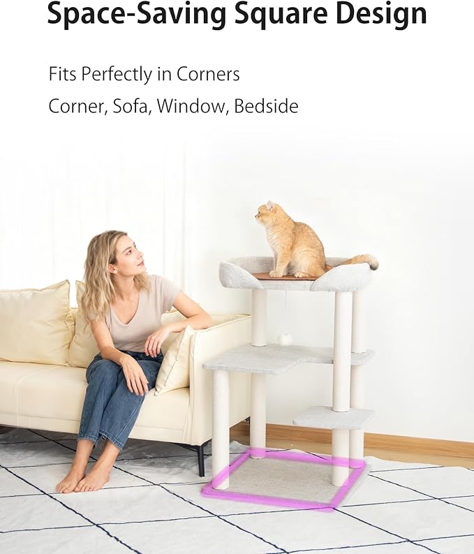Mordern Cat Tree Tower 37.4'' (95 cm) with Scratching Posts,Multi-Level Cat Tree Tower with Large Base for Multiple Baby/Large Cats, Scratching Posts (Light Gray)