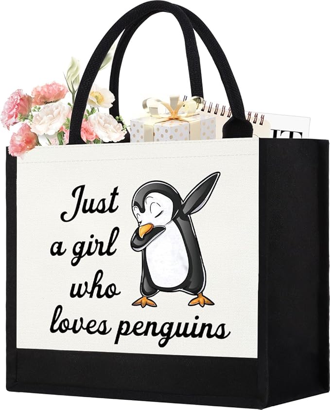 Canvas Tote Bag for Women, Cute Penguin Gifts for Penguin Lover, Animal Lover Gift Aesthetic Tote Bag Reusable Grocery Bag, Birthday Christmas Gift for Daughter Friends Sisters Who Loves Penguins