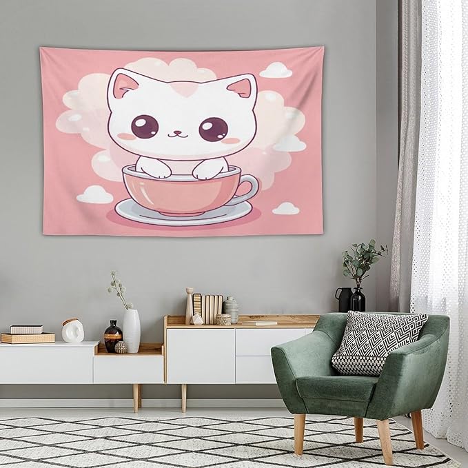 MaSiledy Kawaii Cat Tapestry's Wall Hanging Cat Pet Lover Tapestries for Bedroom Aesthetic Landscape Tapestry Wall Art for Bedroom Wall Hanging for Room 40"x60" Gift for Christmas