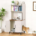 Snughome Cat Litter Box Enclosure with Storage Shelves, 2-in-1 Modern Cat Litter Box Enclosure Furniture Hidden, Wooden Cat Washroom Cat House with Metal Legs, Fit Most of Litter Box, White