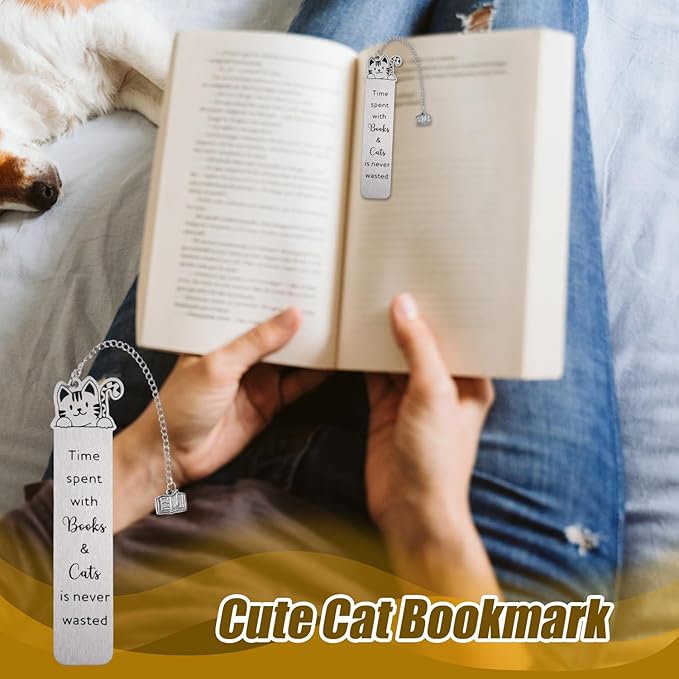 Cat Bookmark for Women, Cute Metal Bookmark with Book Charm Pendant for Book & Cat Lovers Women Men Readers Teens Kids Girls Boys