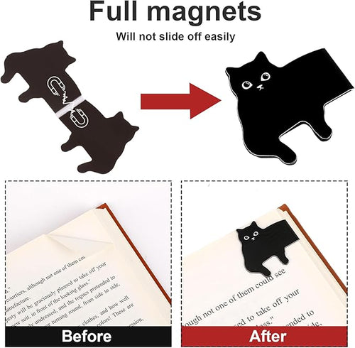Assorted Cute Cat Book Markers Clips Set for Women - 7 Pcs Black Cat Magnetic Bookmarks, Kawaii Bookmark for Teachers Students Book Lovers