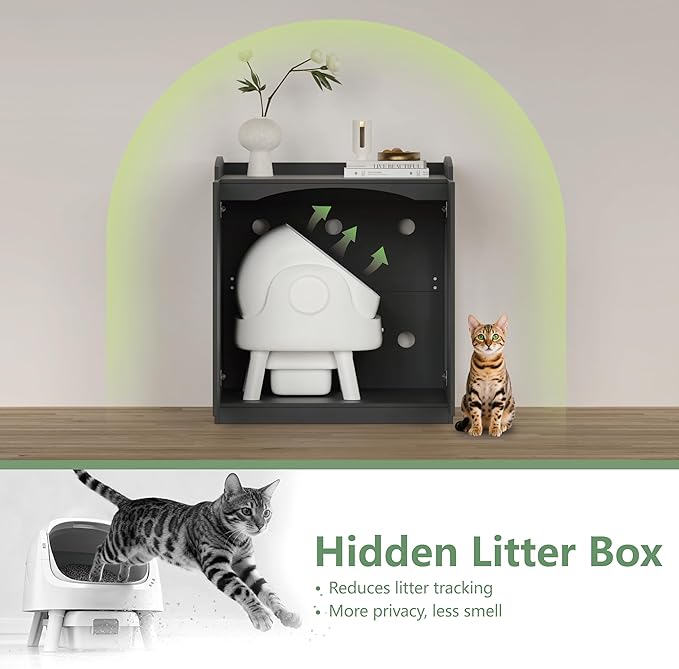 Extra Large Litter Box Enclosure with Cat Scratch Mat - Designed for Self-Cleaning and XXL Litter Boxes (Black)