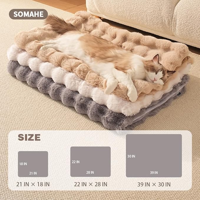 SOMAHE Self-Warming Cat Blanket for Indoor Cats & Small Dogs, Dual-Side Sherpa Plush Throw, Anti-Static Shared Couch Mat for Crate & Travel, Machine Washable No Shrink, 28x22 Inch Gray