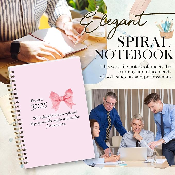 Bible Journal Spiral Notebook, Coquette Pink Bow Bible Study Supplies, Christian Gifts for Women Girls, 5.5x8.3 Inch - A10