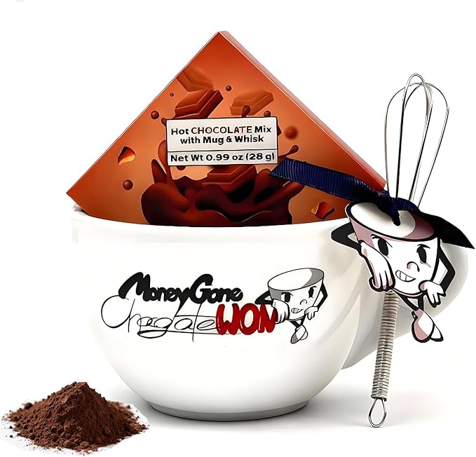 Novelty Graphic Mug Gift Set — Fun Ceramic Mug with Whisk & Hot Chocolate, Includes Gourmet Hot Chocolate Mix, Whisk Spoon, Gift Boxed — Funny Gift for Friends, Gag Present