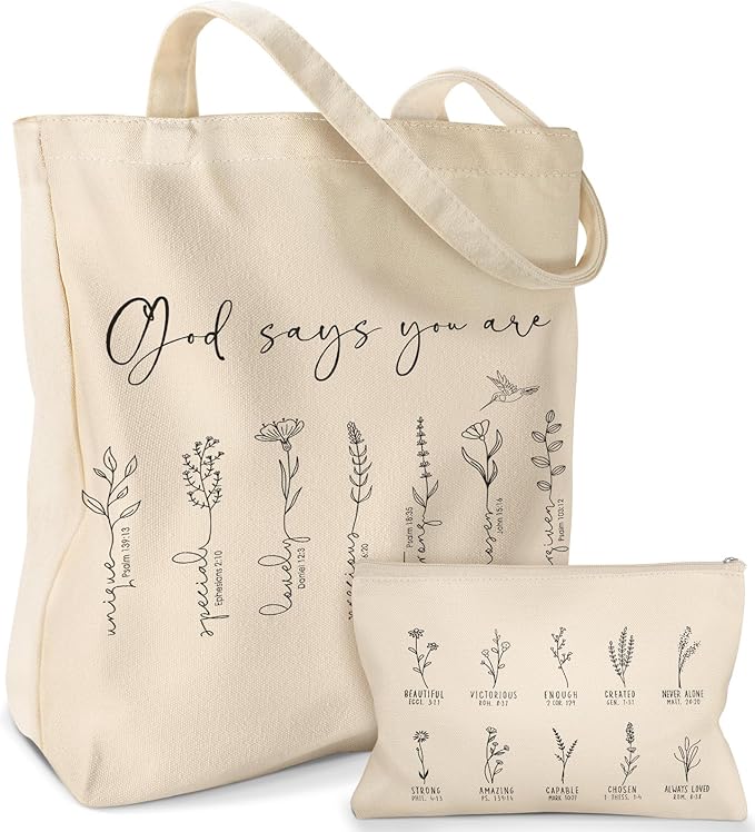 Miss Adola Aesthetic 2 Pack Canvas Tote Bag - with Makeup Zipper Pouch for Women Bag for Shopping, Gym, Travel, Vacation