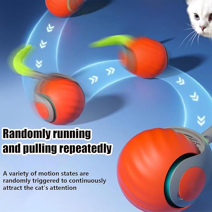 Smart Interactive Cat Toy,2025 New Generation Interactive Cats Toys,Interactive Cat Toys for Indoor C at Ball,Automatic Moving Cats Toy Ball with Tail (Orange)