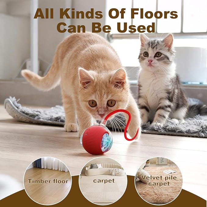 Interactive Cat Dog Toys, Electric Automatic Moving for Bored Indoor Adult Cats, Smart Rolling Ball with 3 Modes(Fast Rolling,Chirping & Motion-Activated) for Pet, Fun Gift for Cats with Speedy Tail