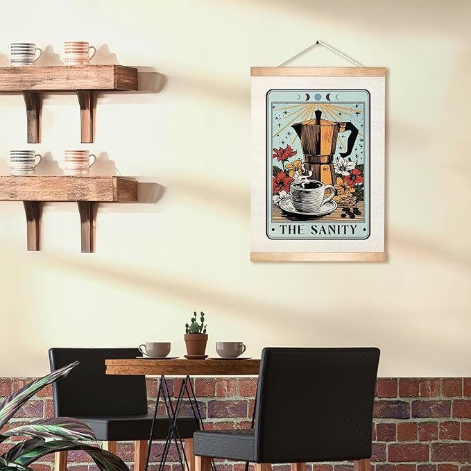 HEYJEEPER The Sanity Tarot Card Wall Art, 14x18inch Vintage CoffeePot and Floral Linen Poster,Boho Wall Hanging Decor for Kichen,Coffee Bar,Cafe Shop,or Office,Coffee Lovers Gift(The sanity)