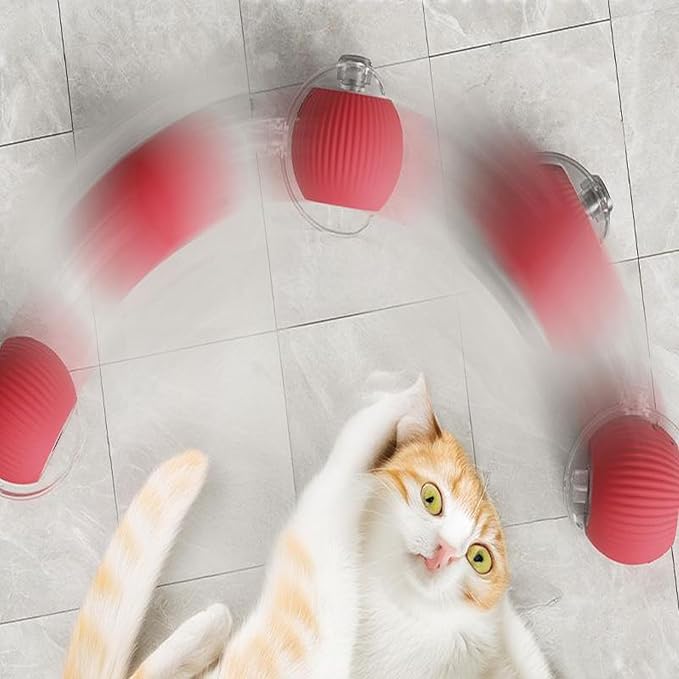 Red Interactive Cat Toys Rolling Ball, 360° Automatic Self Moving Dog/Cat Pet Toy for All Kinds of Surfaces - Wood Flooring, Tile, Carpet