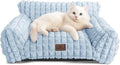 Cute Cat Couch Bed for Indoor Cats - Fluffy Faux Rabbit Fur Pet Sofa with Washable Cover, Fuzzy Pet Couch in Suppportive Small & Large Cats Beds, 24x18 x10 inch, Light Blue