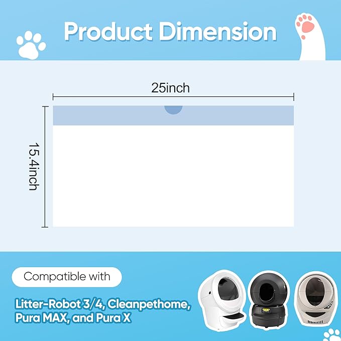 120 Count Cat Litter Box Liners for Robot 3 & 4 Heavy Duty Waste Drawer Liners, 25"×15" Automatic Self-Cleaning Litter Box Replacement Bags, 22 pound Capacity