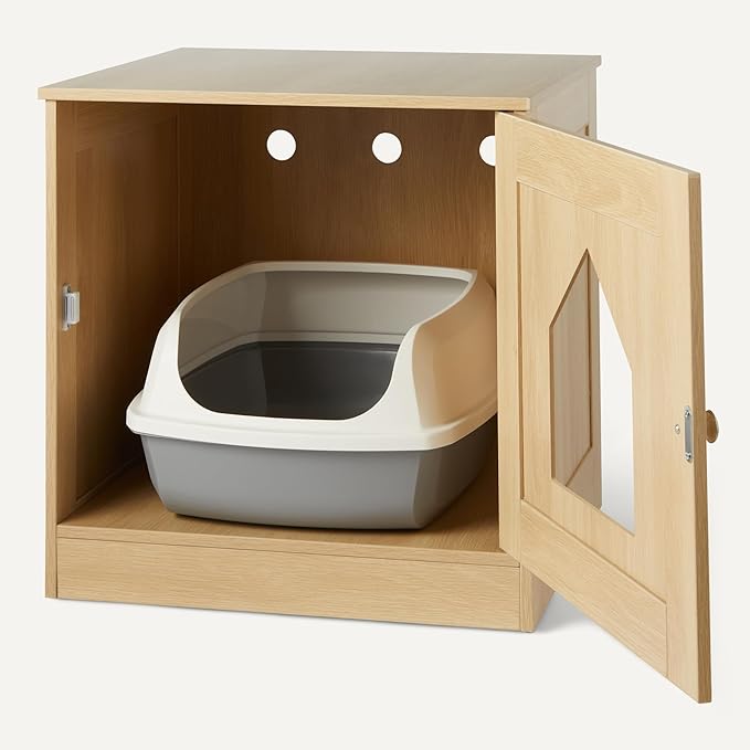 Amazon Basics Furniture-Style Cat Litter Box Enclosure, Oak
