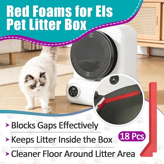 18 Pcs Red Foams Compatible with Els Self-Cleaning Litter Box, Anti-Leak Foam Strips to Prevent Litter Spills, Easy Install Litter Box Replacement Parts