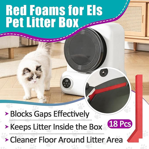 18 Pcs Red Foams Compatible with Els Self-Cleaning Litter Box, Anti-Leak Foam Strips to Prevent Litter Spills, Easy Install Litter Box Replacement Parts