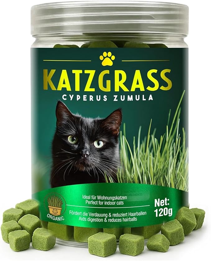 Cat Grass Treats for Indoor Cats | Salmon & Catnip Dental Snacks | Hairball Control & Teeth Cleaning | Freeze-Dried Training Rewards