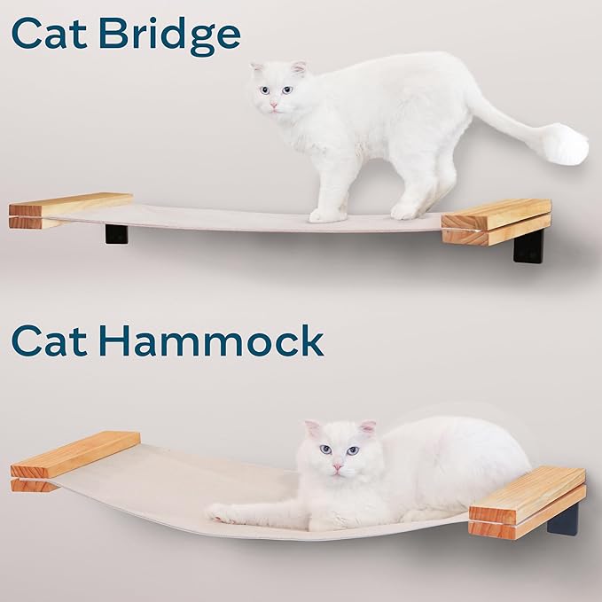 SANDPEAK Cat Wall Hammock | Cat Shelves for wall | Bridge, Shelf and Perches | Modern Wall Furniture for Indoor Cats | Mounted Hammock Bed for Sleeping, Playing, and Lounging.