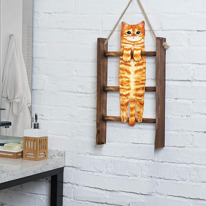 PAT JUUMG Funny Cat Hand Towels for Bathroom Kitchen Decor Cat Towel, Cute Decorative Hanging Face Towels, Super Absorbent Soft, Housewarming Gift, Cat Lovers Gifts for Women (2 Pack-Towel-02)