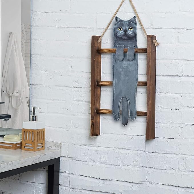 PAT JUUMG Funny Blue Cat Hand Towels for Bathroom Kitchen, Cute Home Decorative Hanging Face Towels, Super Absorbent Soft, Cat Lovers Gifts for Women, Housewarming Gift