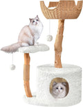 Easyego Modern Cat Tree, 39.9" Aesthetic Wood Cat Tree Tower for Large Cats, Luxury Cat Condo with Scratching Posts and Flower Platforms, Cat Furniture, White